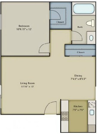 1x1 R floor plan